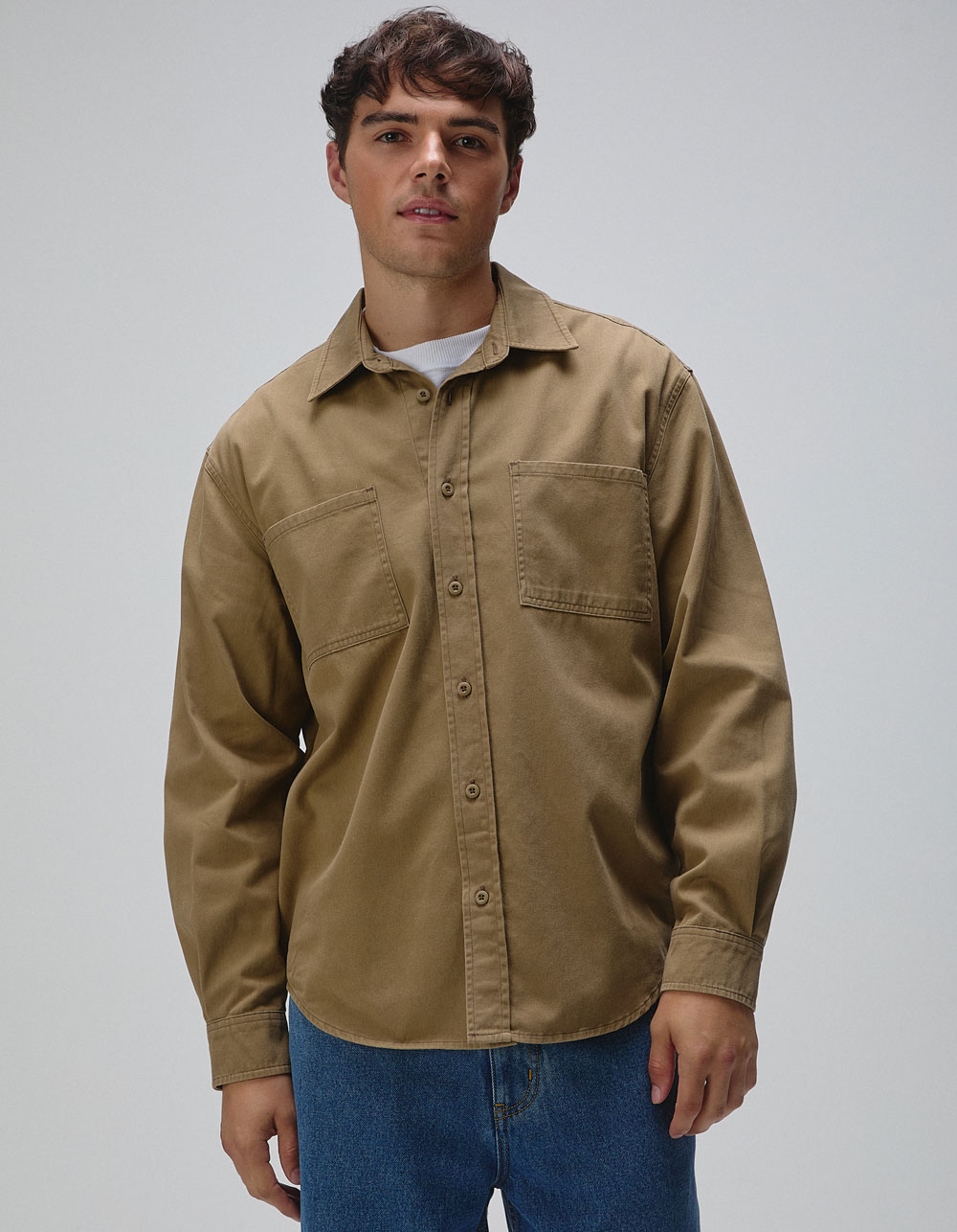 RSQ Mens Oversized Washed Twill Shirt - TAN