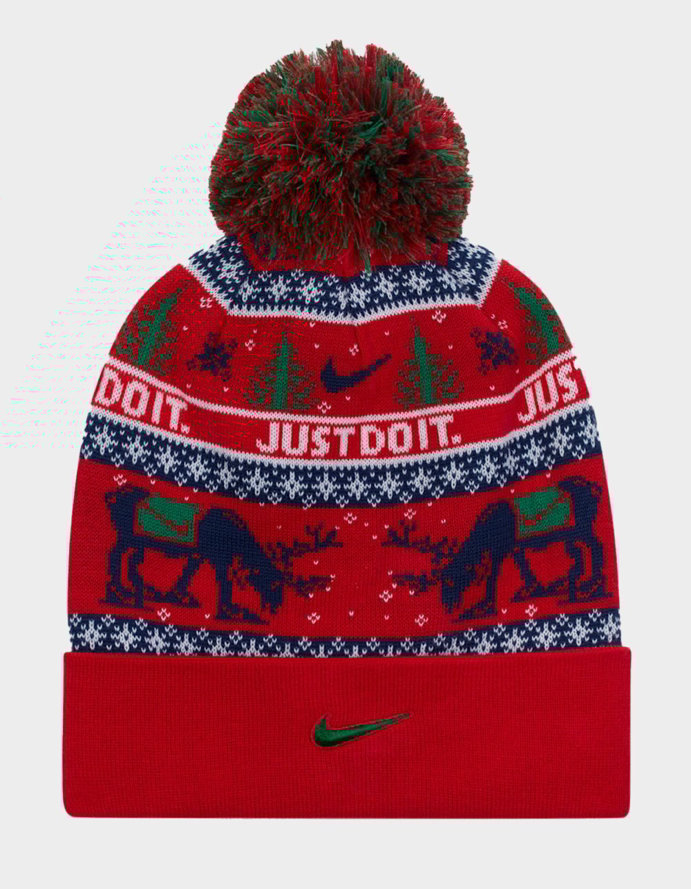NIKE Peak Pom Beanie - RED COMBO