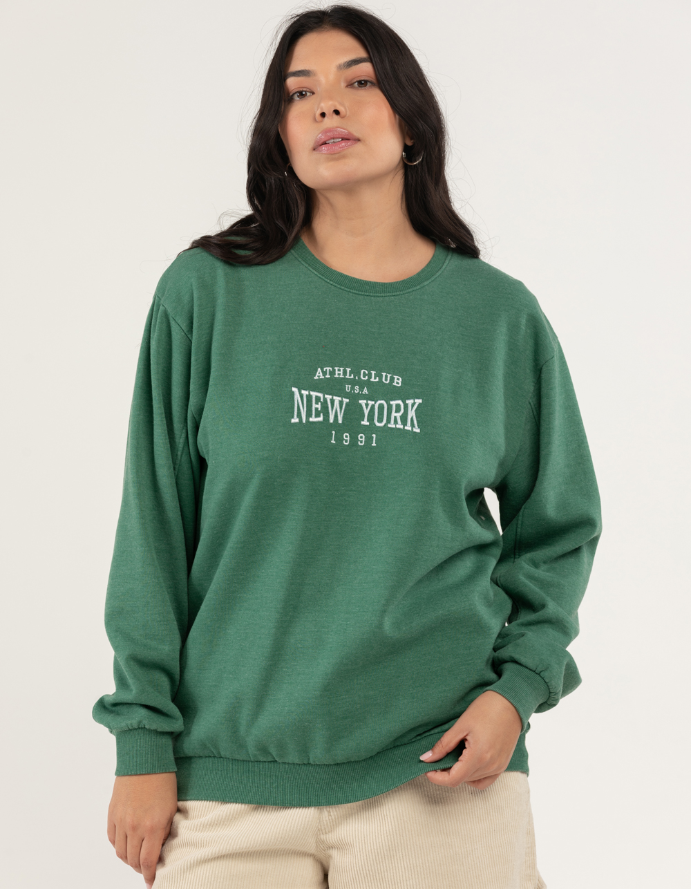 FULL TILT New York Embroidered Womens Crewneck Sweatshirt - GREEN | Tillys