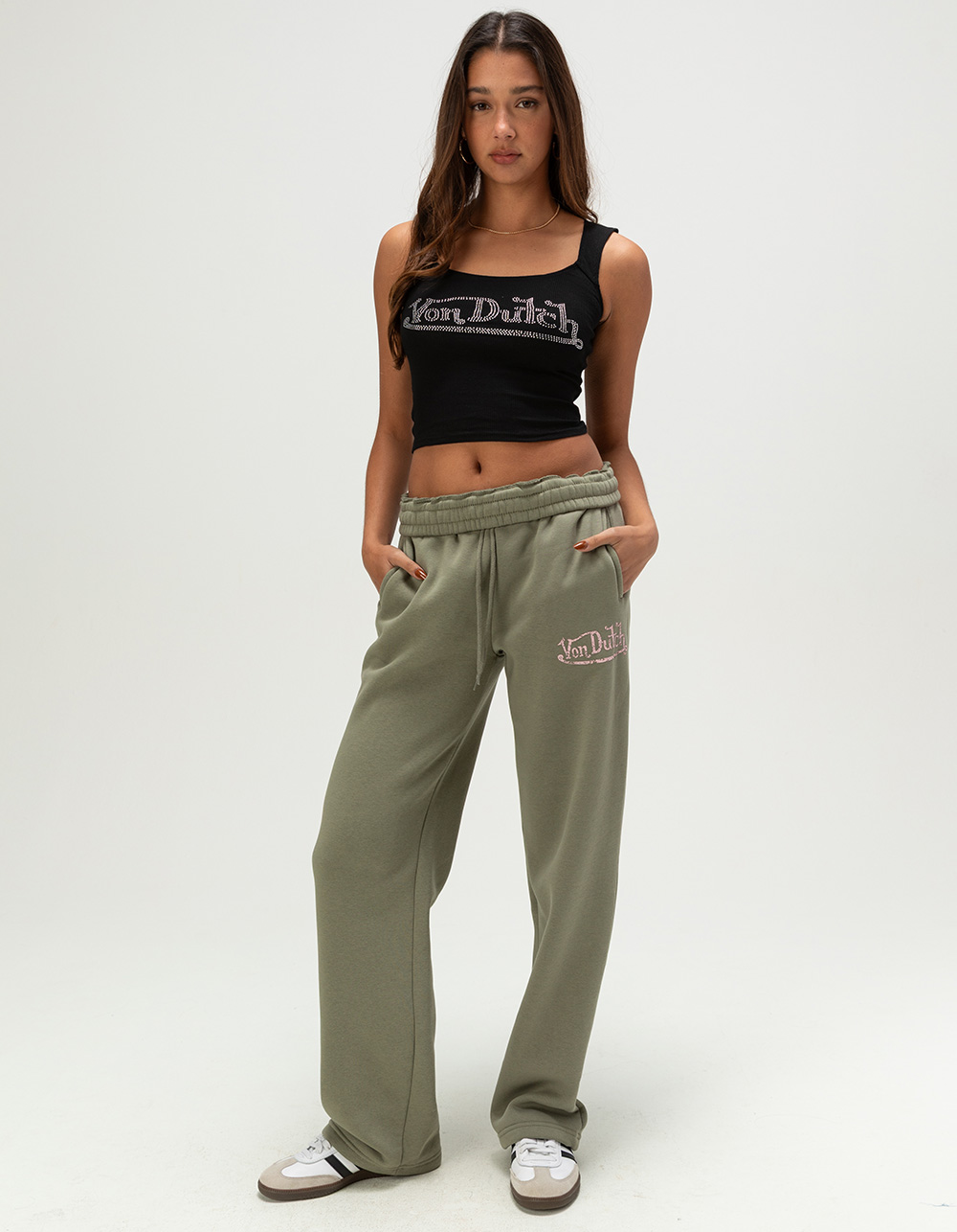 VON DUTCH Rhinestone Womens Tank Top - BLACK