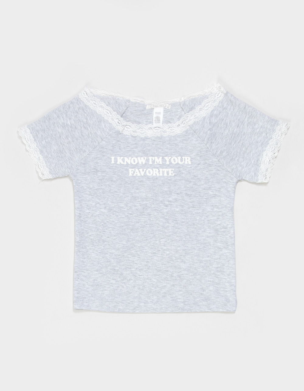 FULL TILT Favorite Girls Lace Trim Tee - HEATHER GRAY