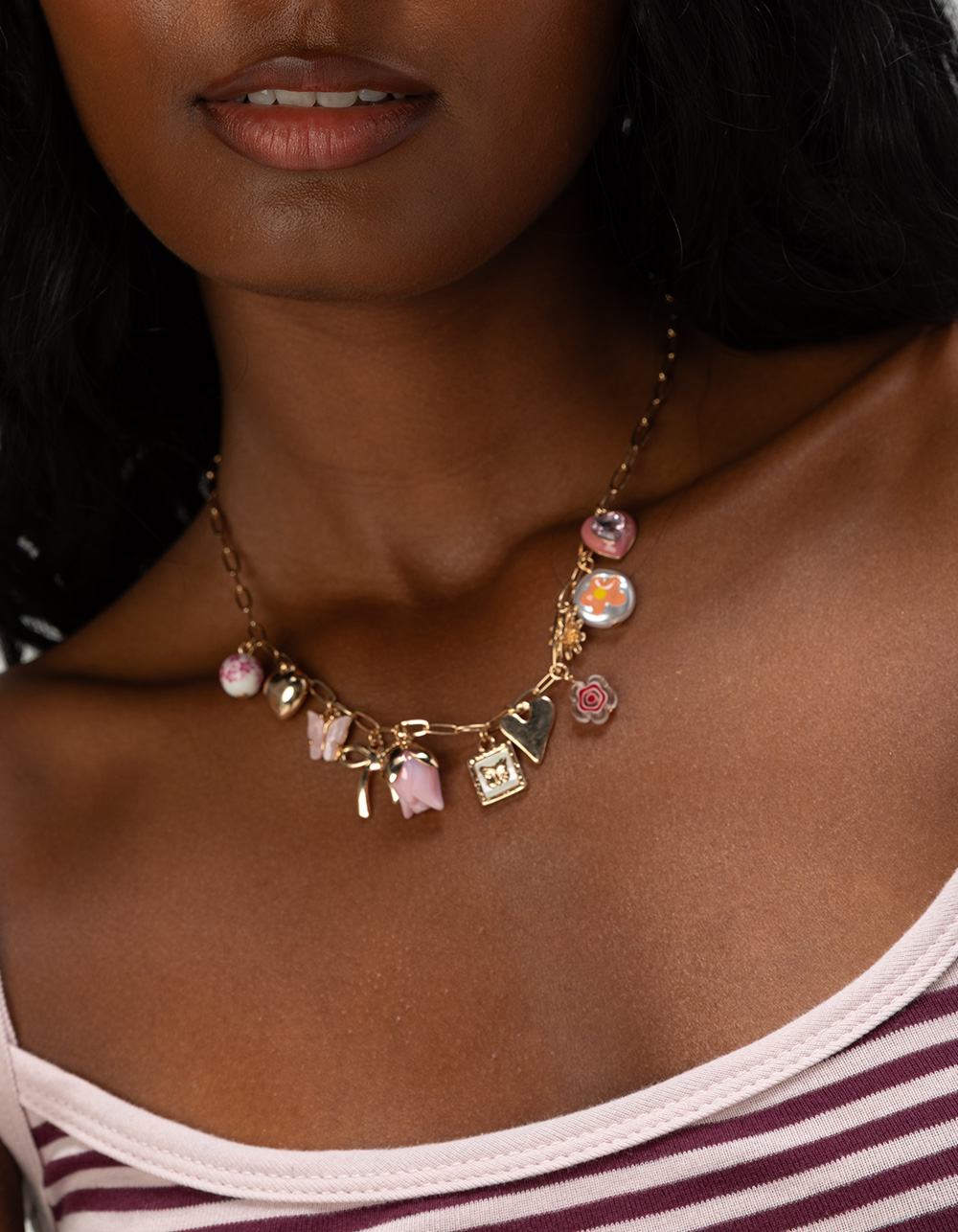 FULL TILT Floral/Butterfly/Bow Multi Charm Necklace - GOLD