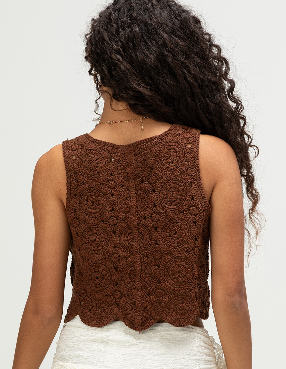 NECTAR CLOTHING Womens Crochet Vest - BROWN