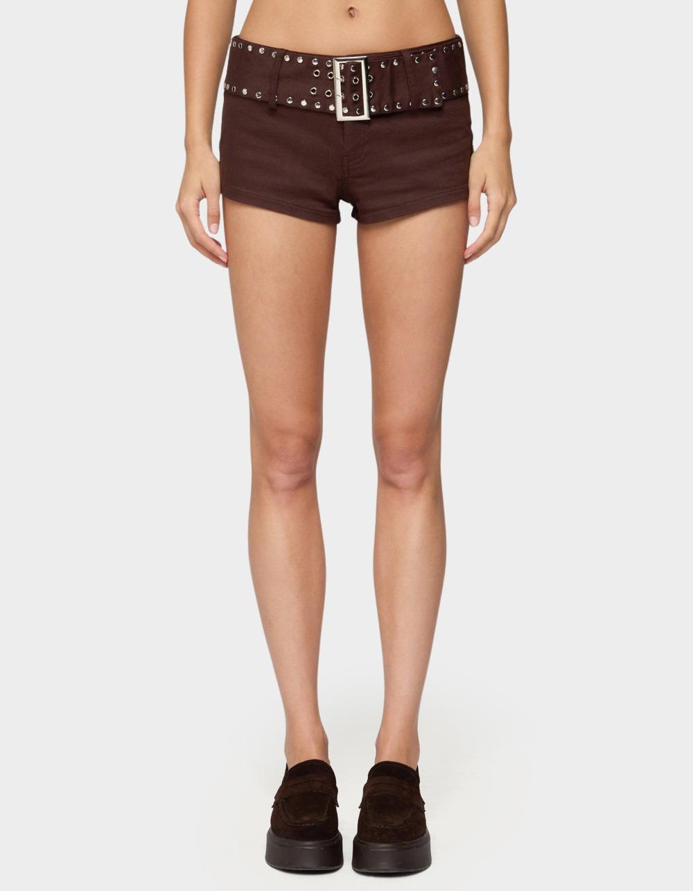 EDIKTED Studded Belt Denim Micro Shorts