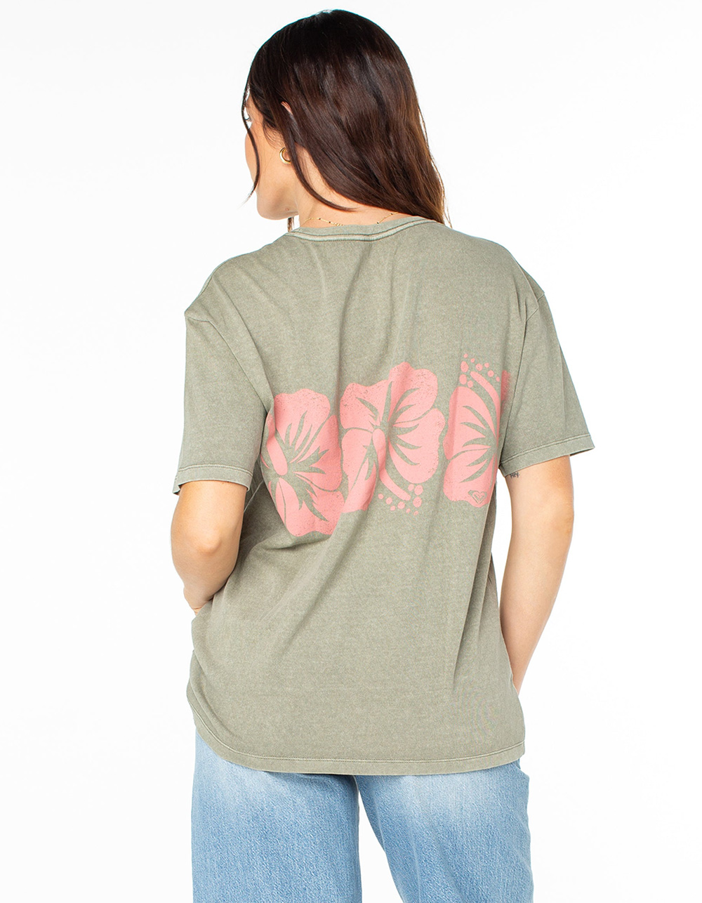 ROXY Flower Block Womens Boyfriend Tee - OLIVE