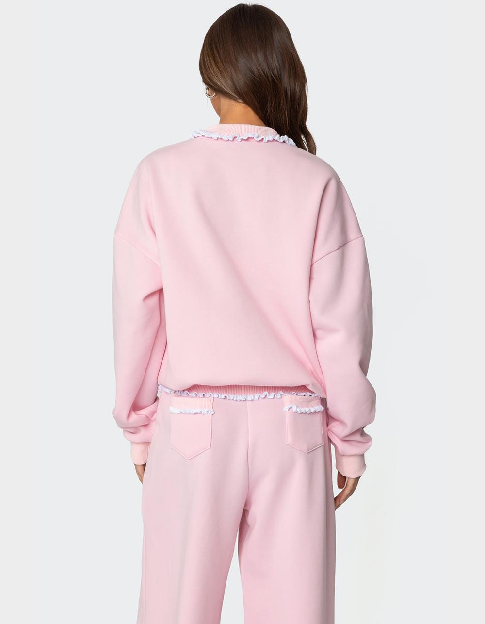 EDIKTED Ashtin Ruffle Trim Sweatshirt - LIGHT PINK
