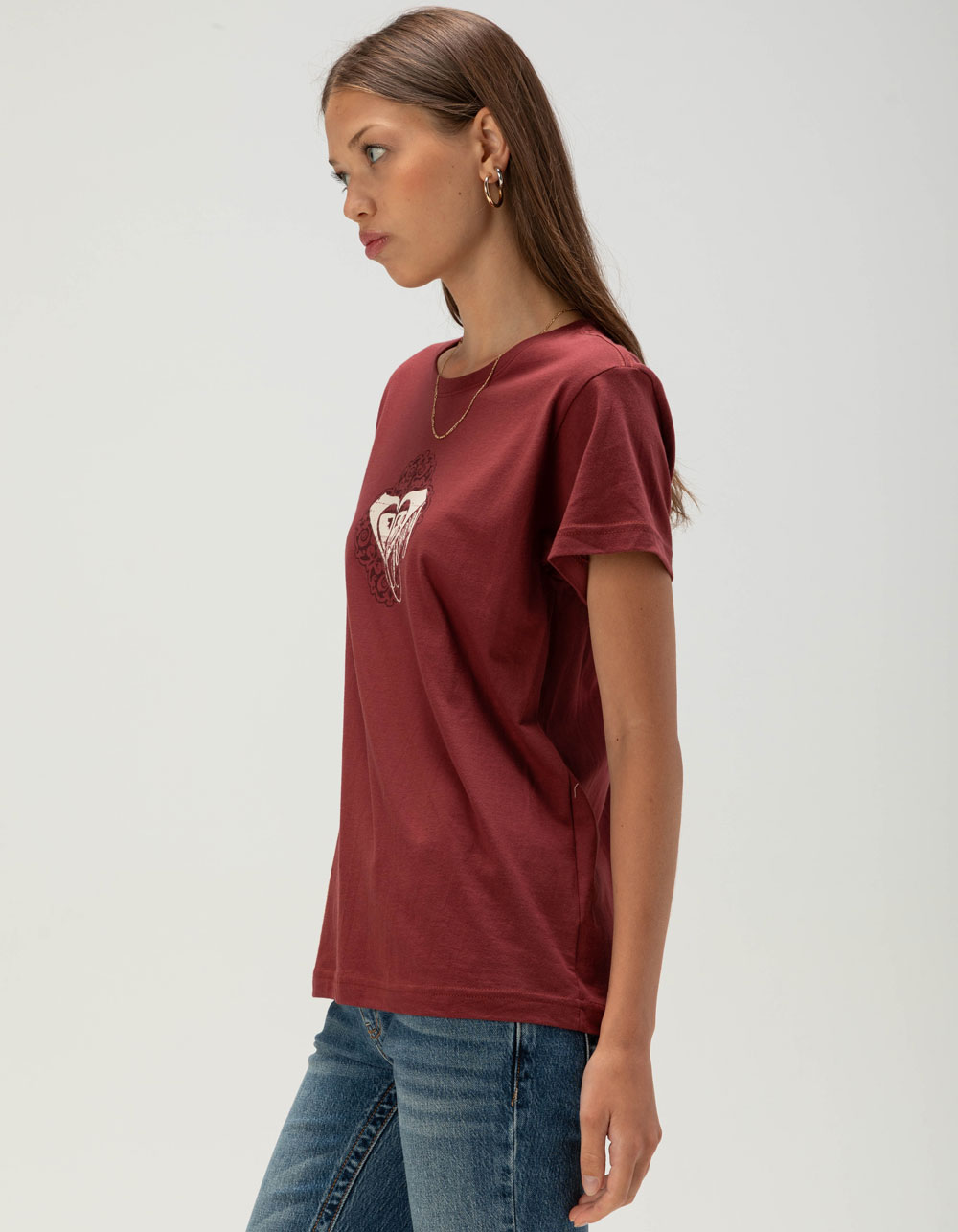 ROXY Rhinestone Womens Boyfriend Tee - BURGUNDY