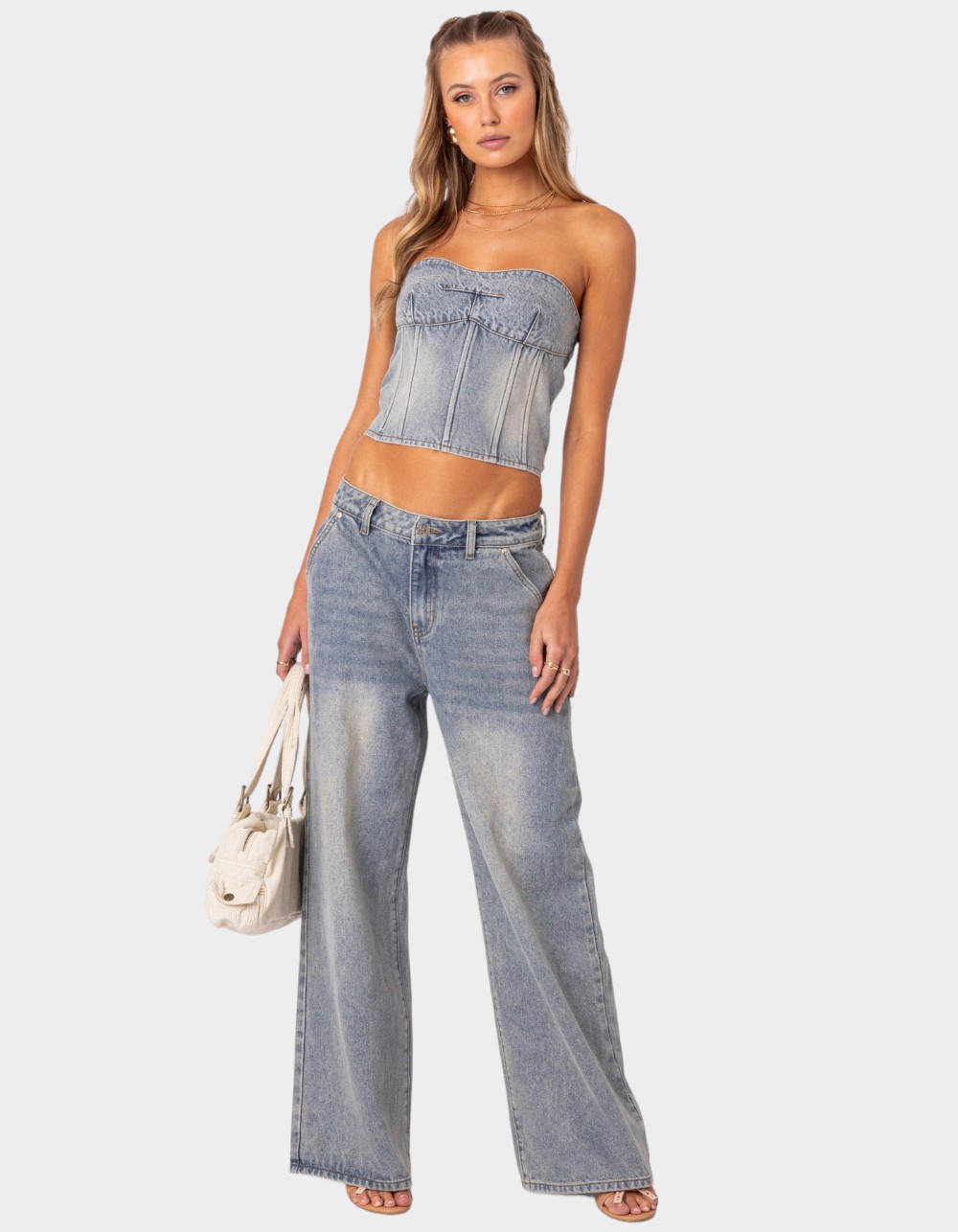 EDIKTED Myla Washed Wide Leg Jeans - BLUE