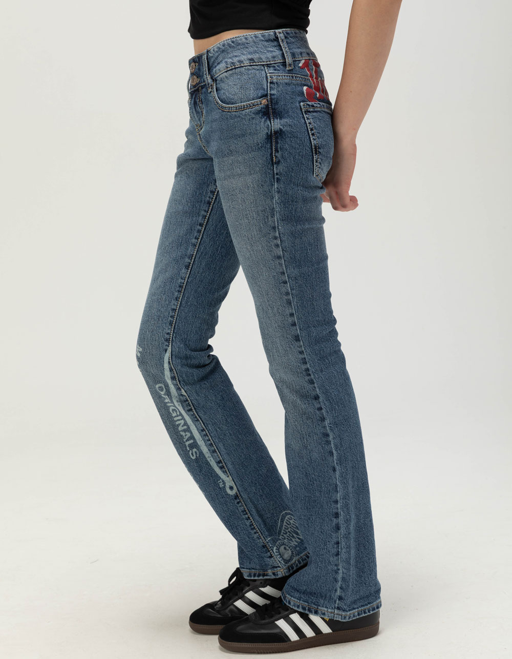 VON DUTCH Low Rise Womens Flare Jeans - MEDIUM WASH