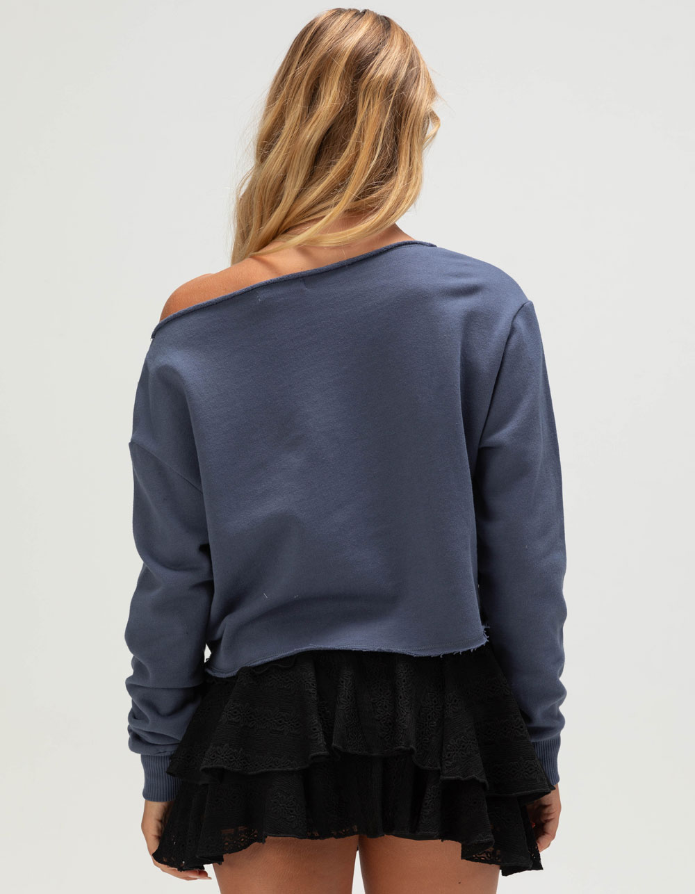 RSQ Womens 84 Crew Off The Shoulder Sweatshirt - NAVY