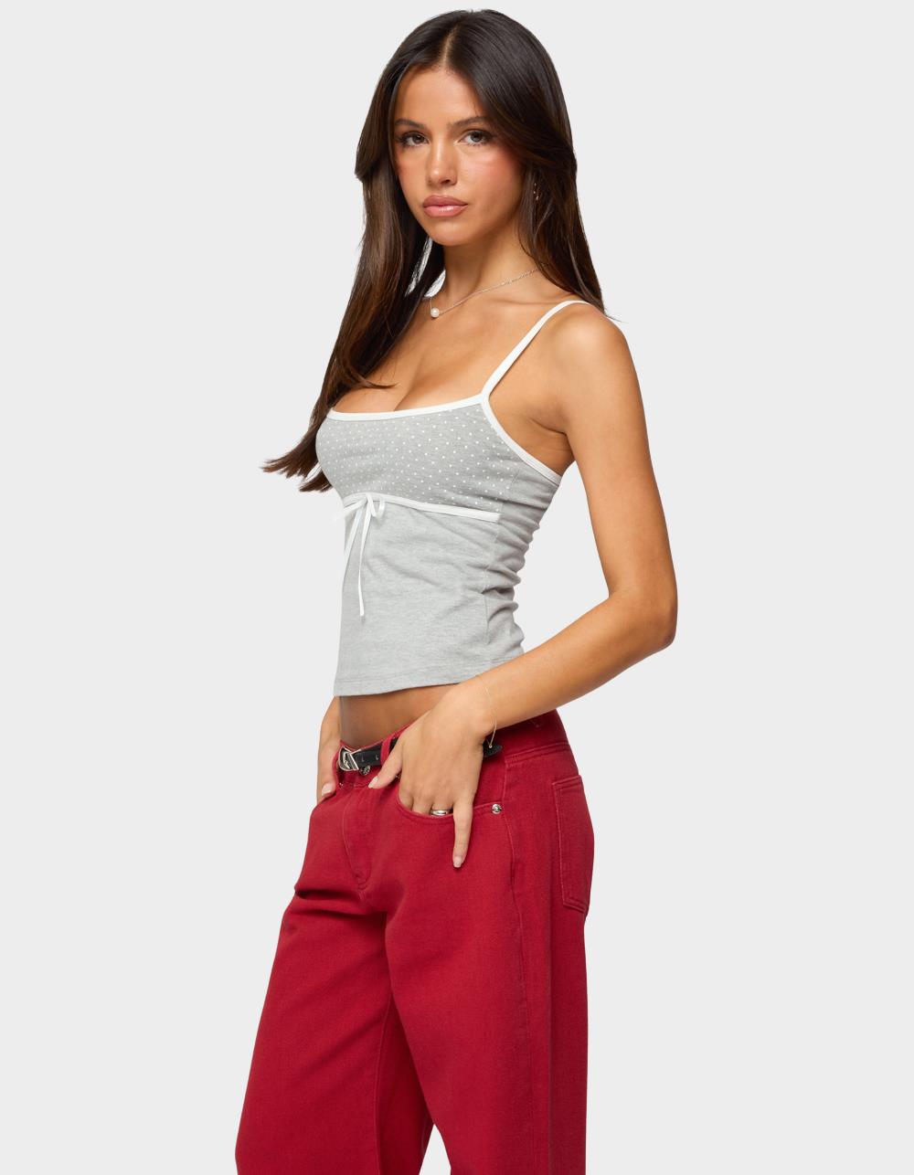 EDIKTED Rhoda Contrast Polka Dot Tank Top - GRAY