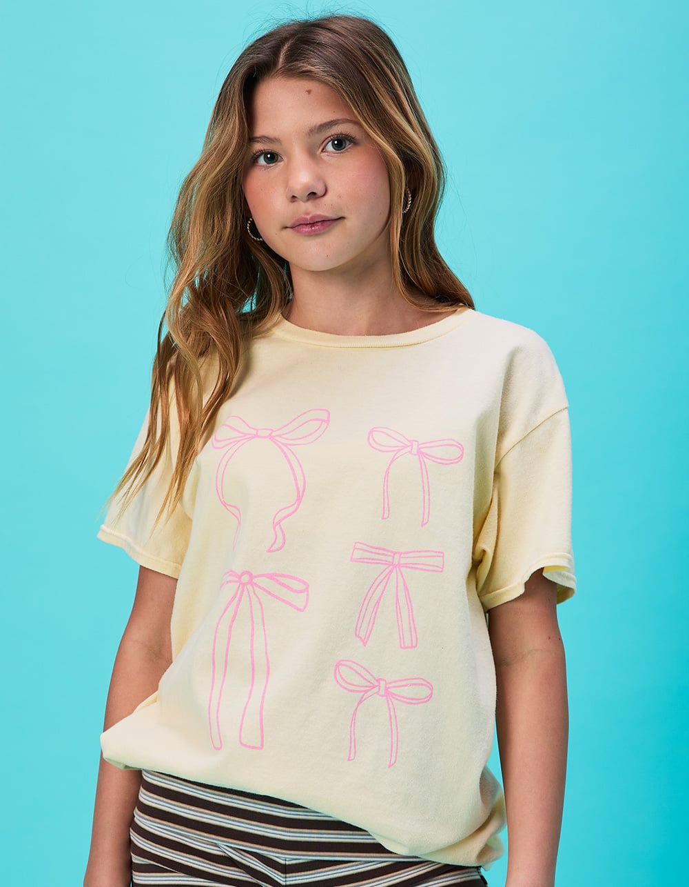 FULL TILT Multi Bow Girls Boyfriend Tee - YELLOW