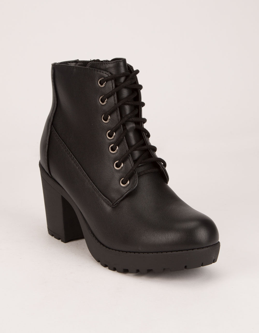 Soda lug sole lace up black womens booties Clearance