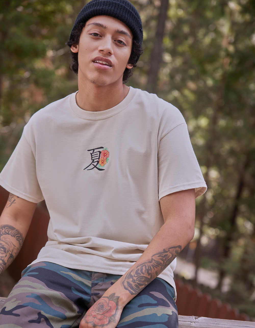 RIOT SOCIETY Floral Embroidered Mens Tee - SAND | Tillys