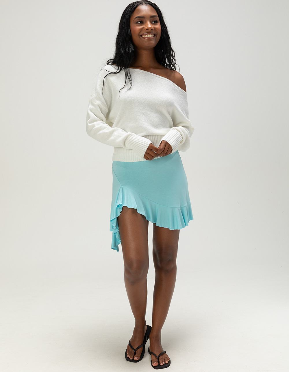 FULL TILT Womens Asymmetric Short Ruffle Skirt - AQUA
