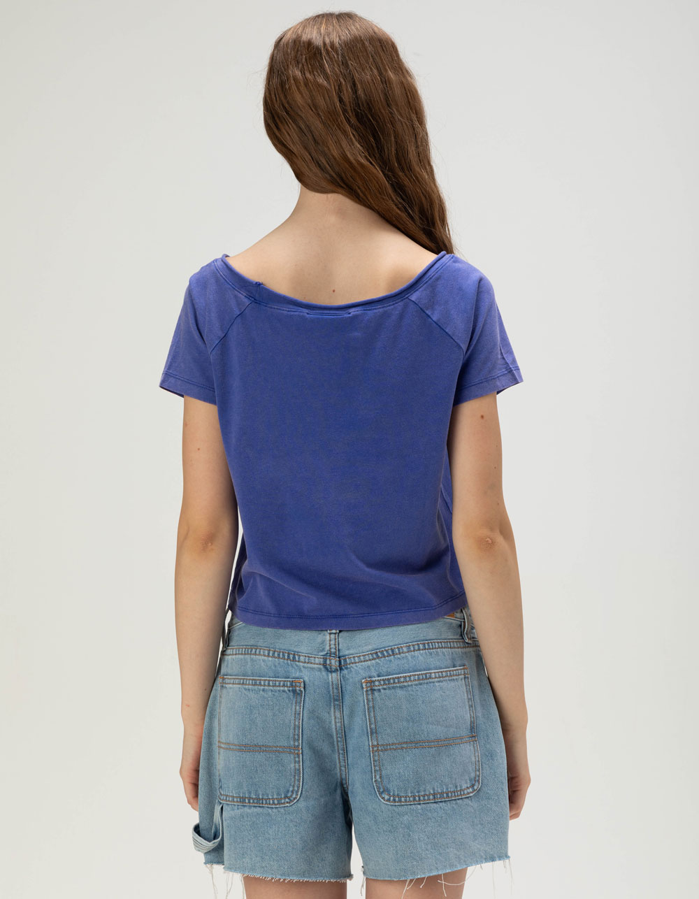 The WILD COLLECTIVE Los Angeles Rams Womens Off Shoulder Tee - BLUE