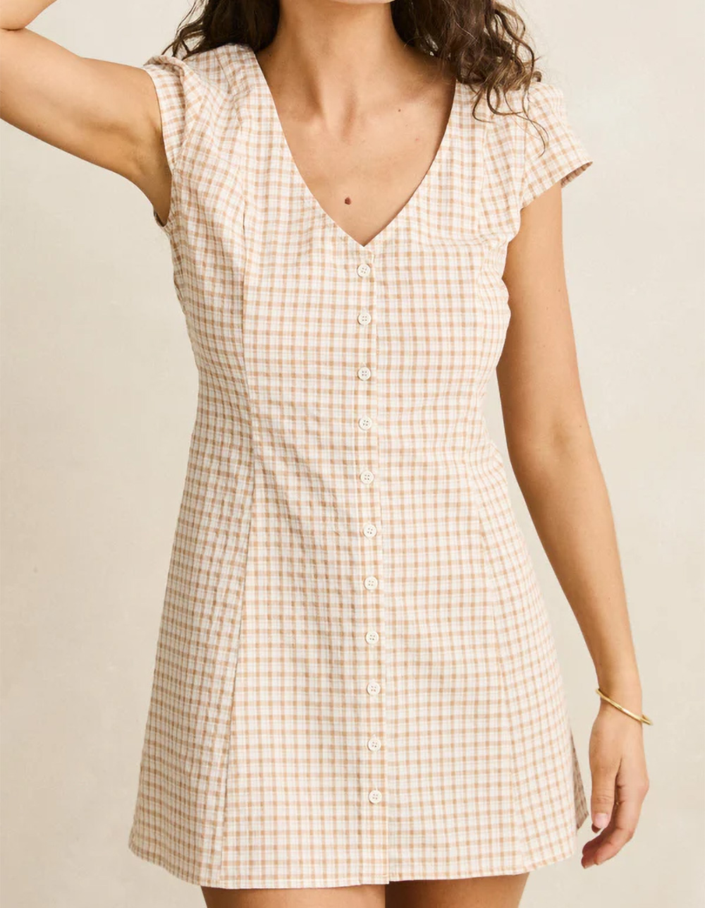 RHYTHM London Check Womens Mini Dress - NATURAL