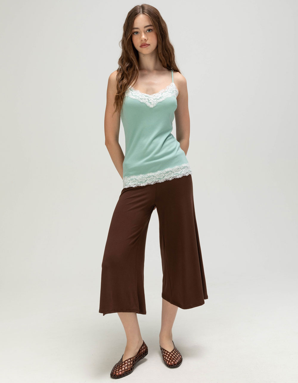 RSQ Womens Long Lace Trim Cami