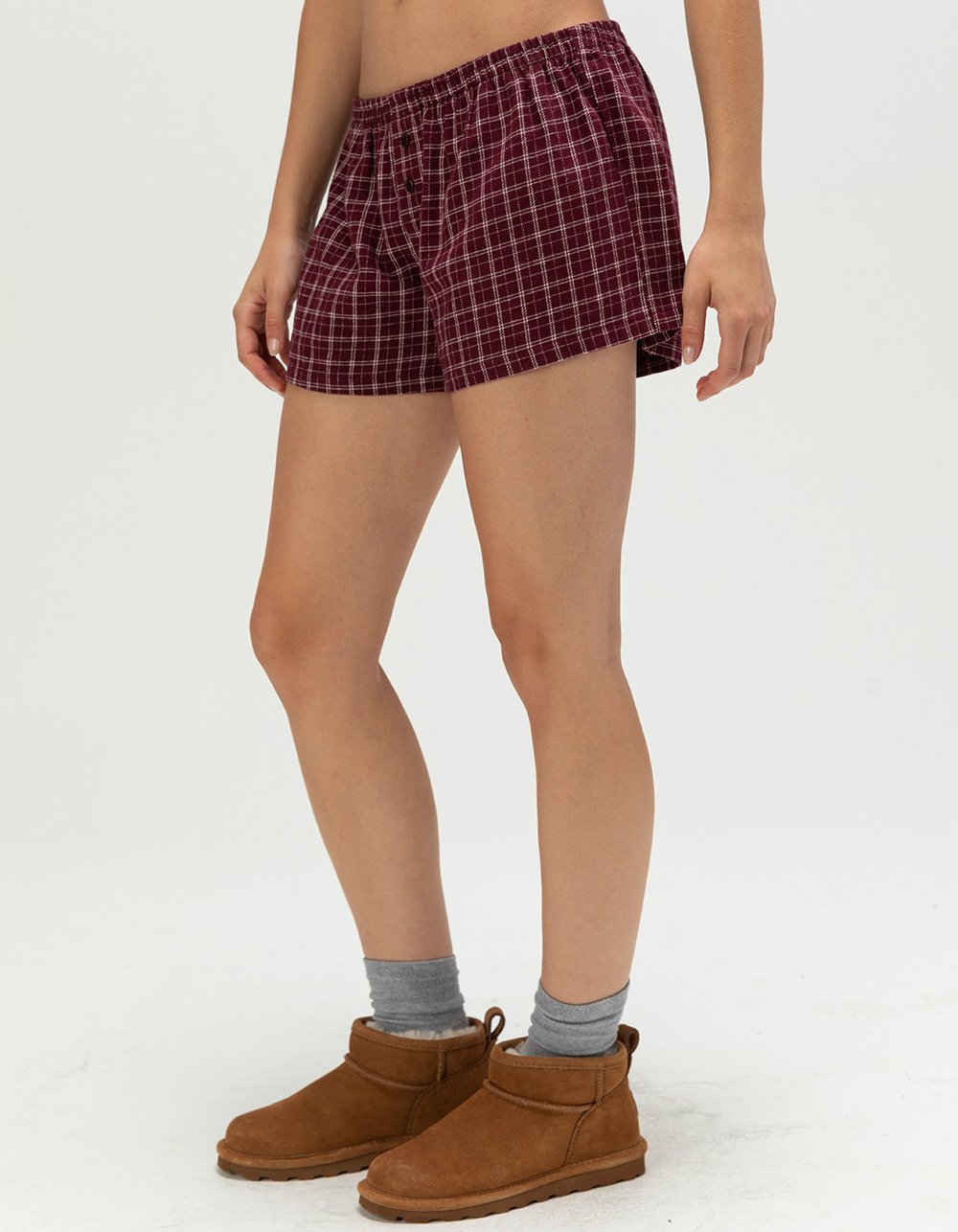 FULL TILT Plaid Flannel Womens Shorts - BURGUNDY COMBO