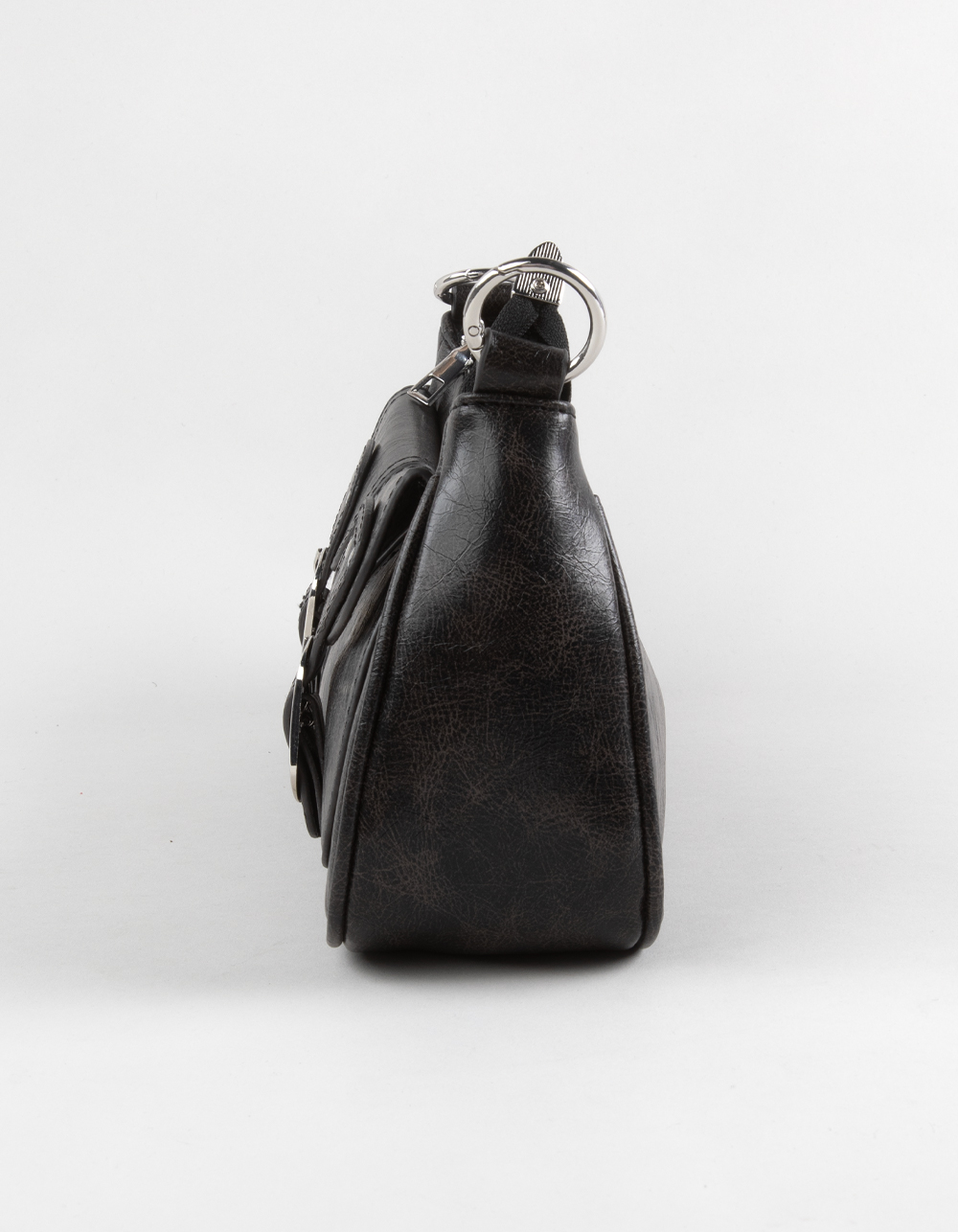 Faux Leather Buckle Shoulder Bag - WASHED BLACK