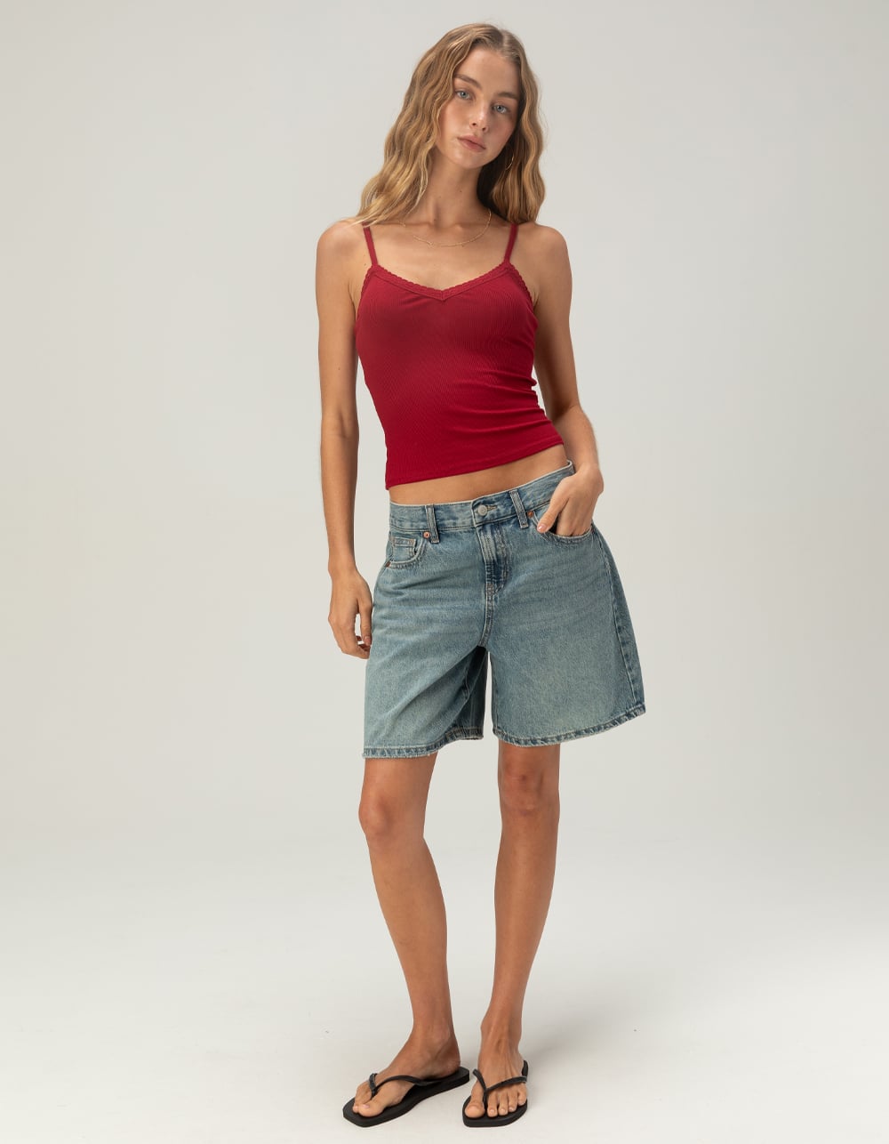 TILLYS Lace Trim Womens Cami - BURGUNDY
