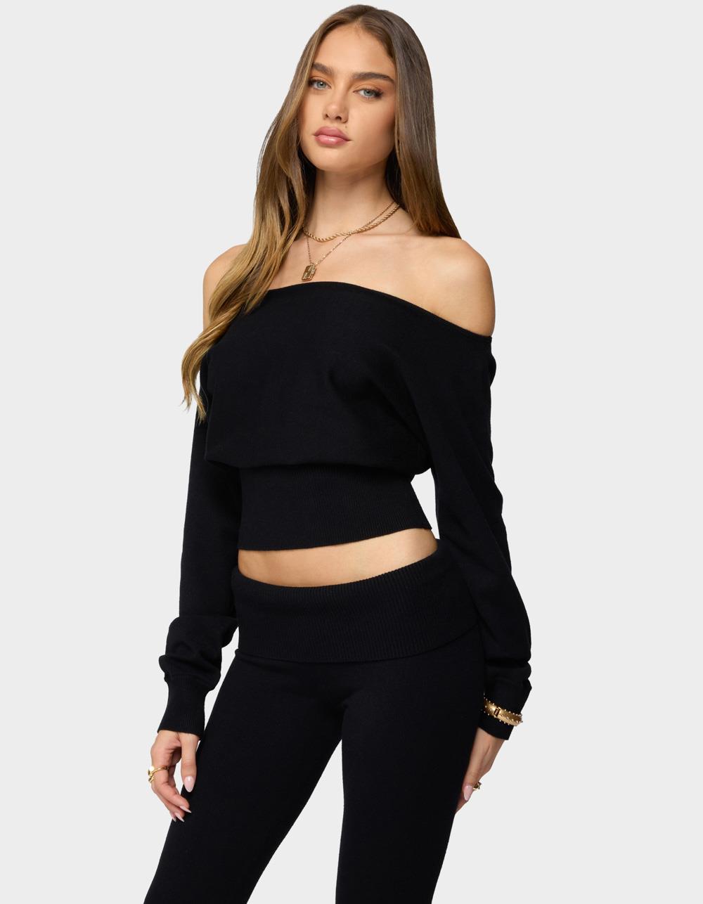 EDIKTED Skyla Off Shoulder Knit Sweater - BLACK