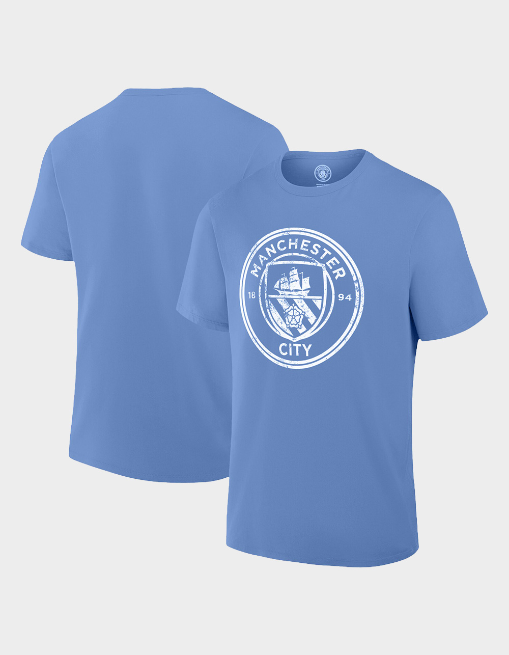 MANCHESTER CITY F.C. Logo Distressed Mens Tee - LIGHT BLUE
