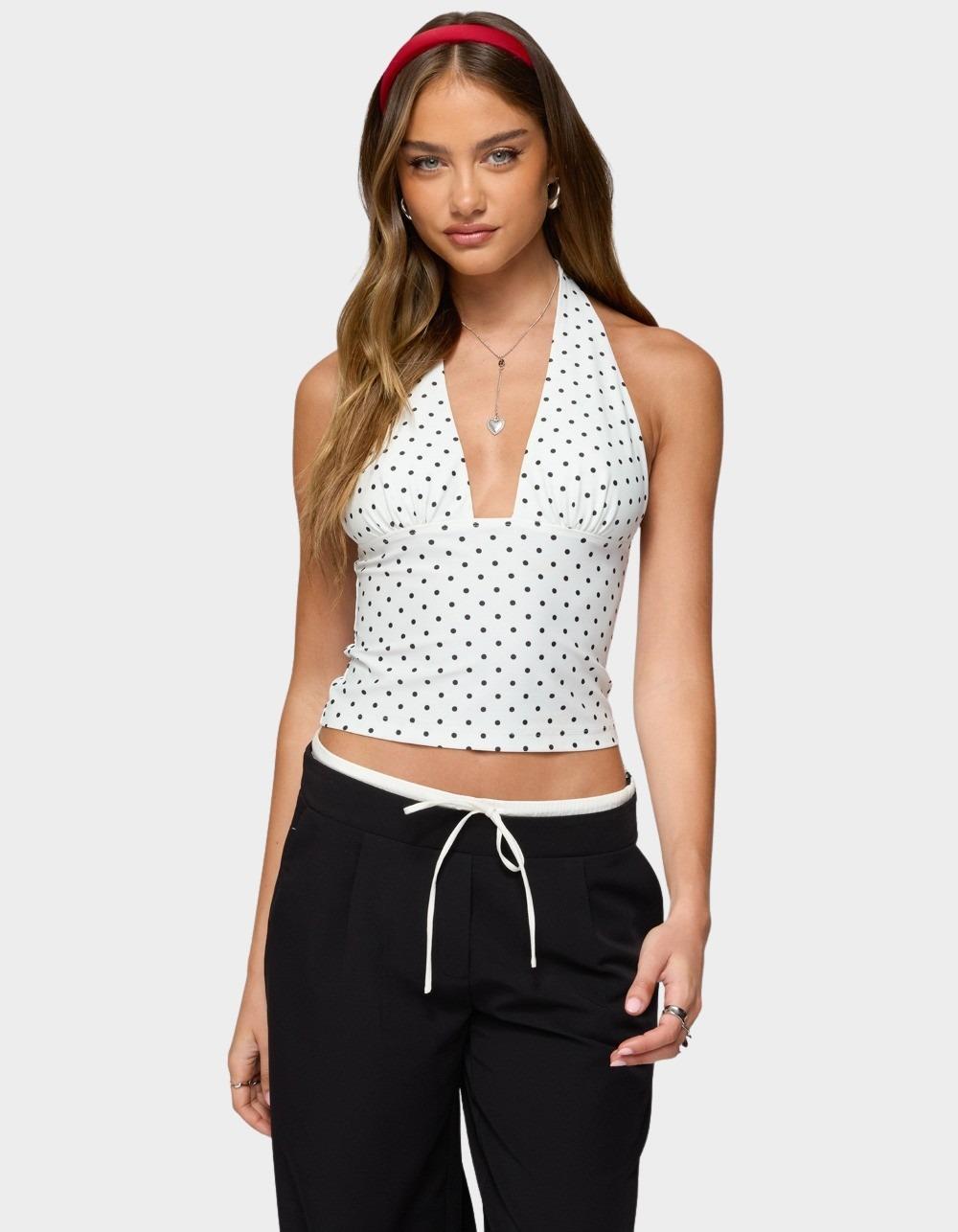 EDIKTED Blaire Polka Dot Halter Top - WHITE
