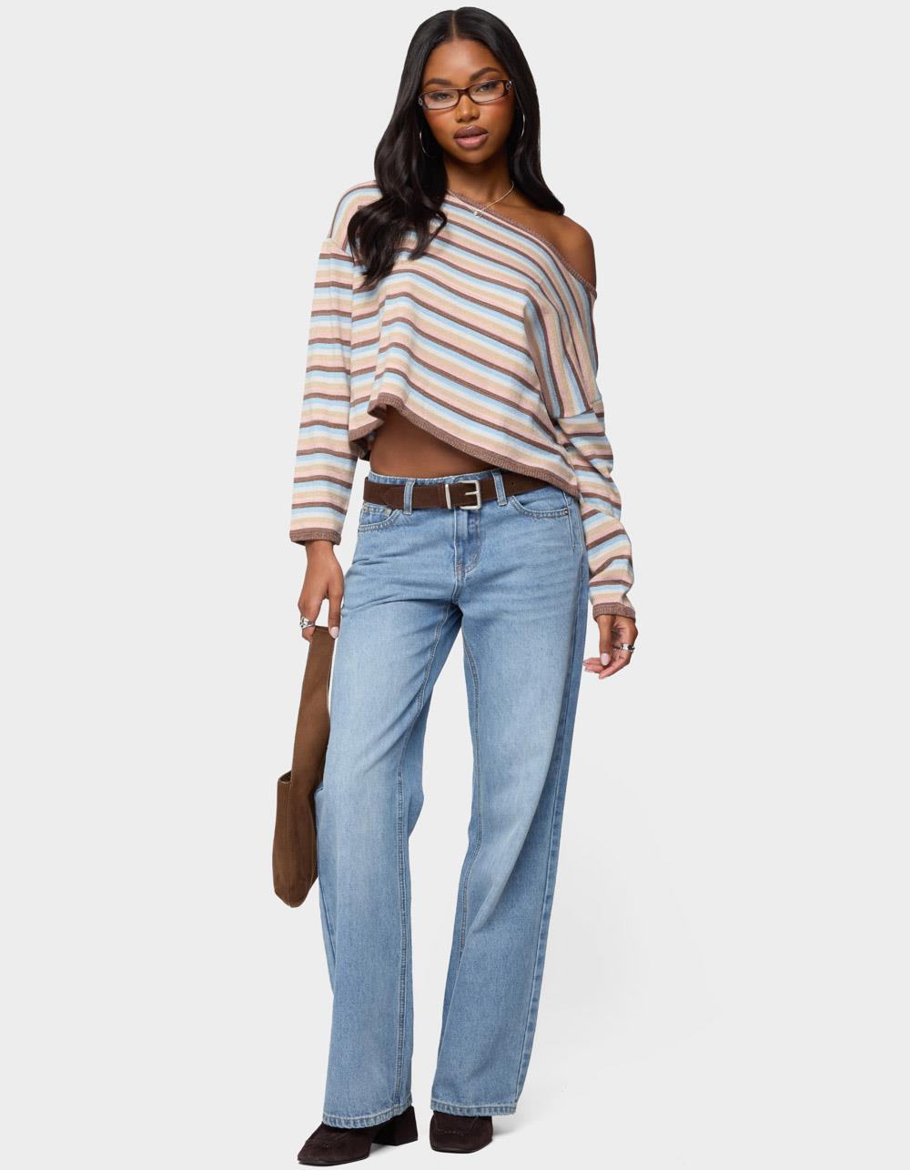 EDIKTED Alexis Off Shoulder Striped Knit Top - BLACK