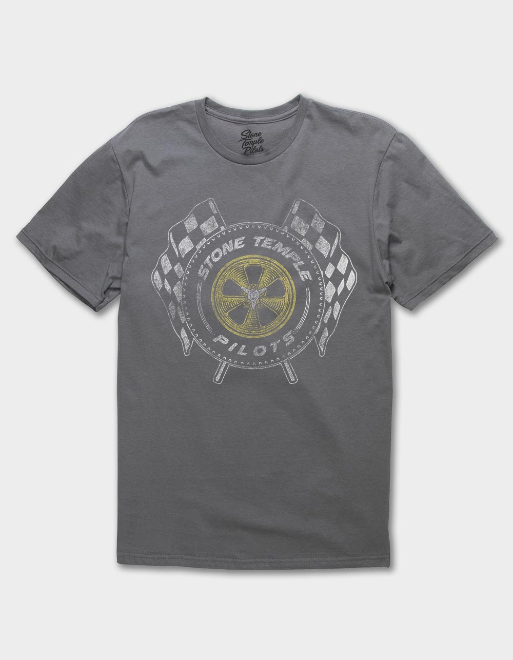 STONE TEMPLE PILOTS Checkered Flags Distressed Unisex Tee - CHARCOAL