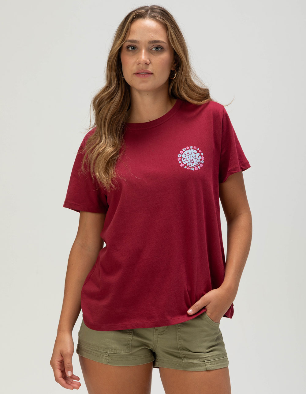 RIP CURL Wettie Flower Womens Tee - BURGUNDY