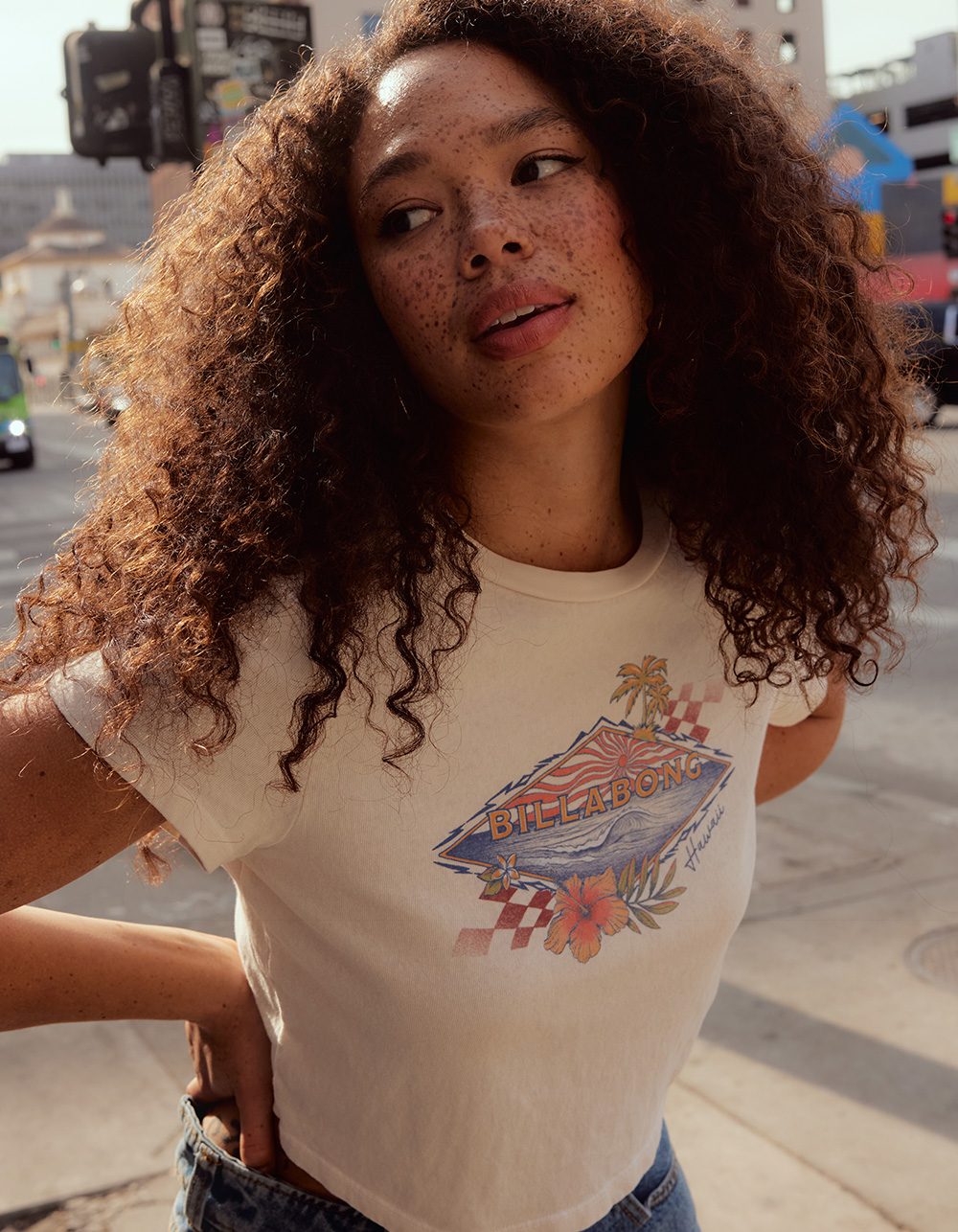 BILLABONG Surfing Womens Crop Tee - OFF WHITE