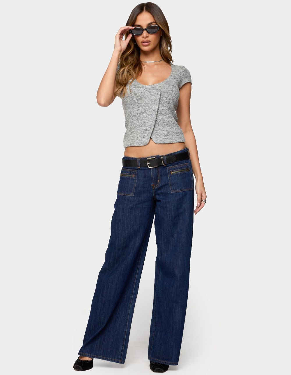 EDIKTED Blaunca Asymmetric Knit Top - GRAY