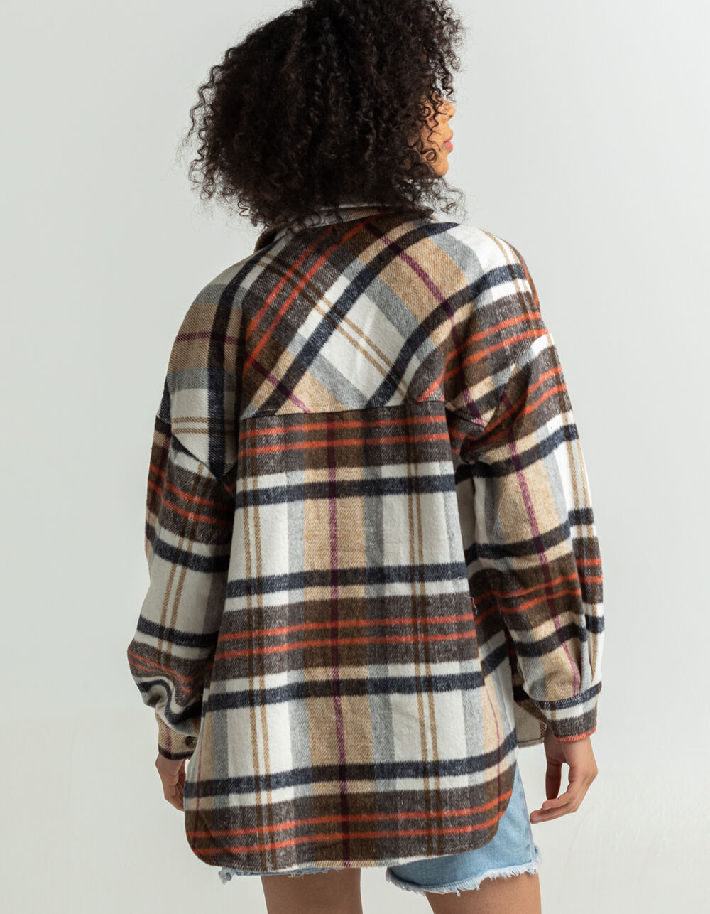 TIMING Womens Plaid Shacket TAN COMBO Tillys