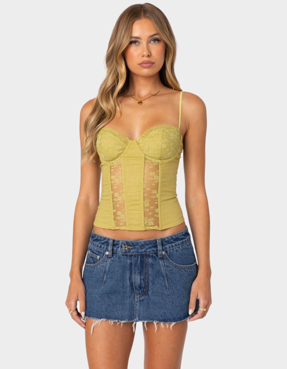 EDIKTED Avena Linen Look Lacey Corset - GREEN