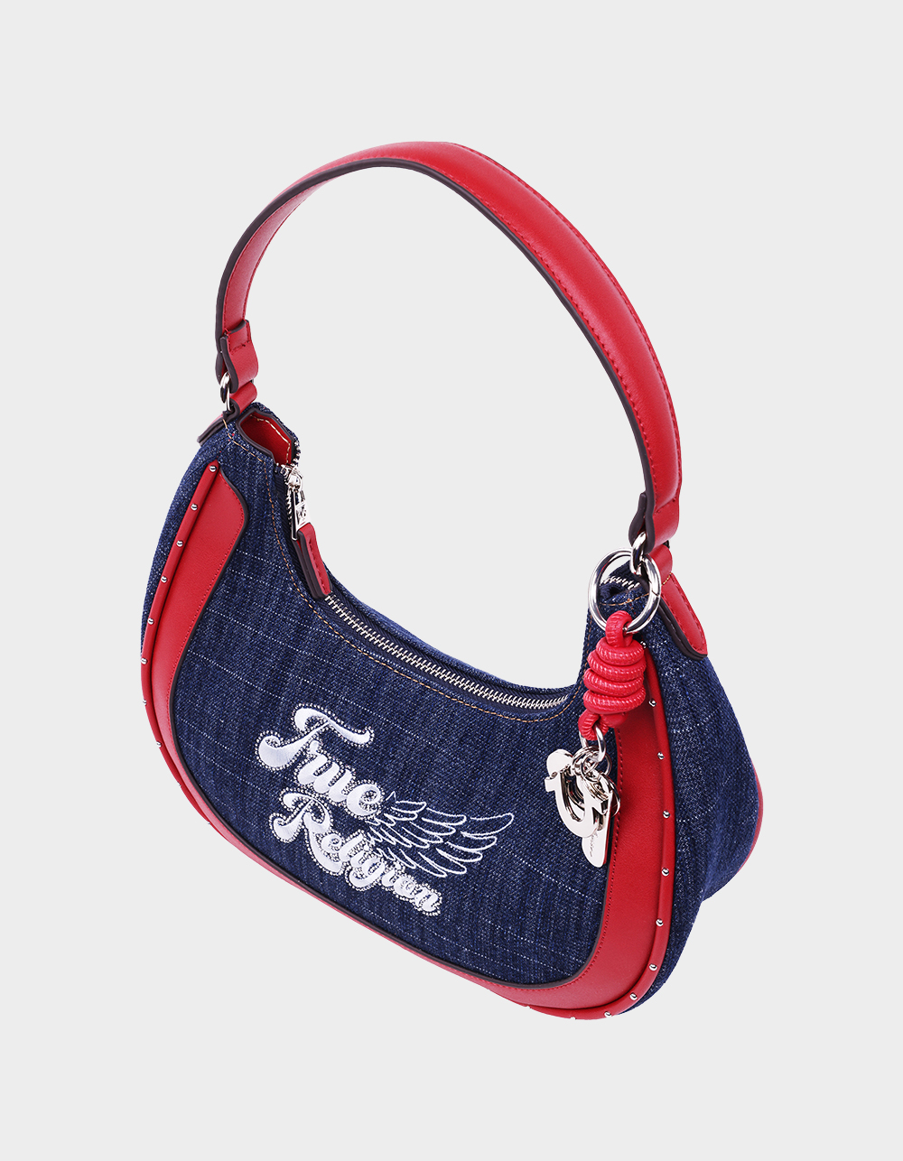 TRUE RELIGION Wing Motif Denim Hobo Bag - NAVY