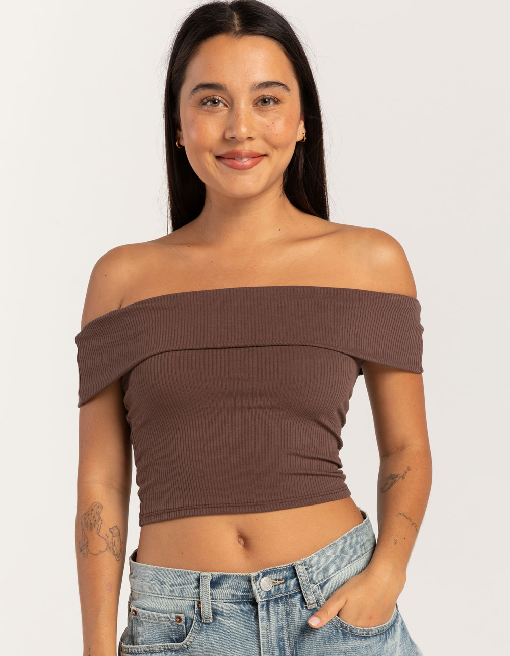 RSQ Womens Off The Shoulder Top - BROWN