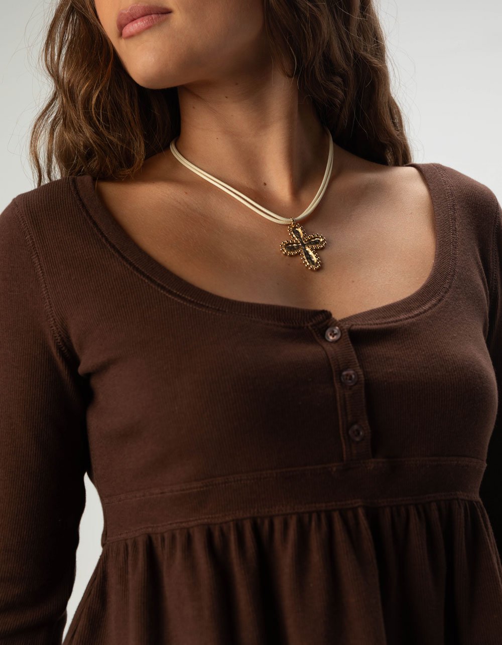 RSQ Womens Long Sleeve Babydoll Top - BROWN