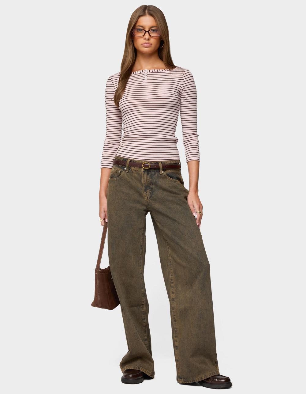 EDIKTED Avigyle Striped Boat Neck Top - LIGHT PINK