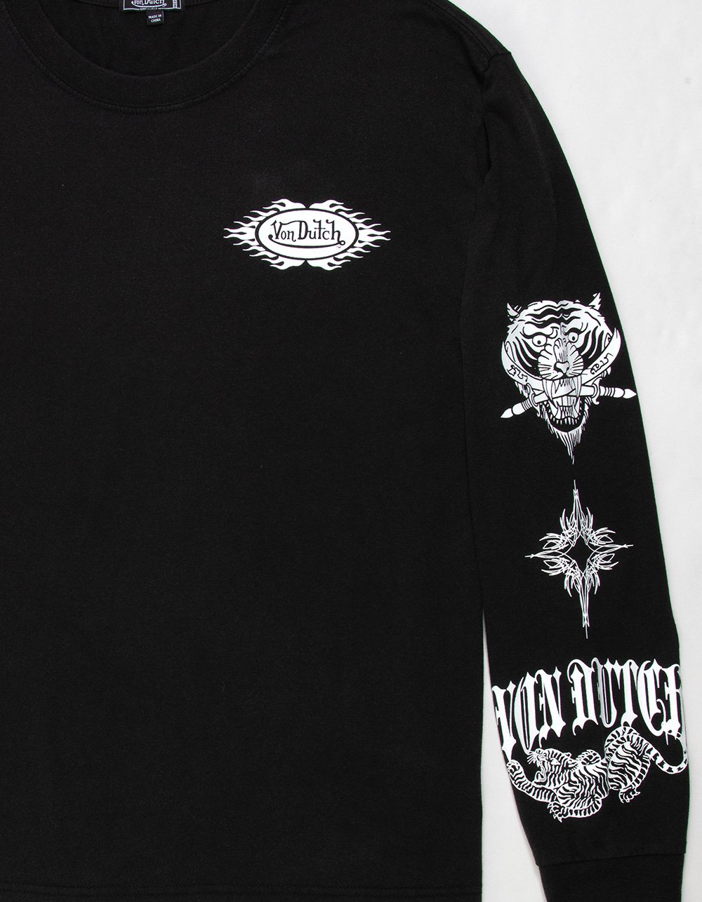 VON DUTCH Patch Mens Long Sleeve Tee - WASHED BLACK