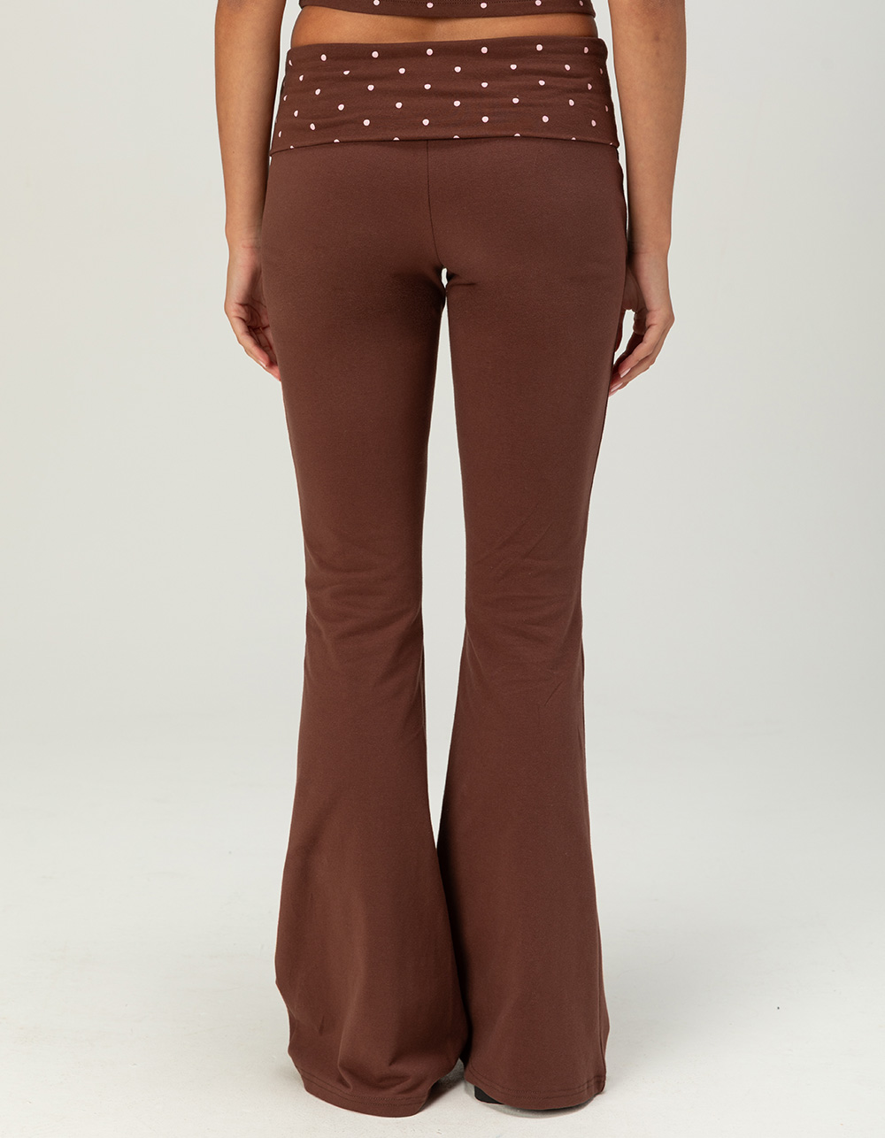 FULL TILT Polka Dot Womens Fold Over Flare Pants - BROWN/PINK | Tillys
