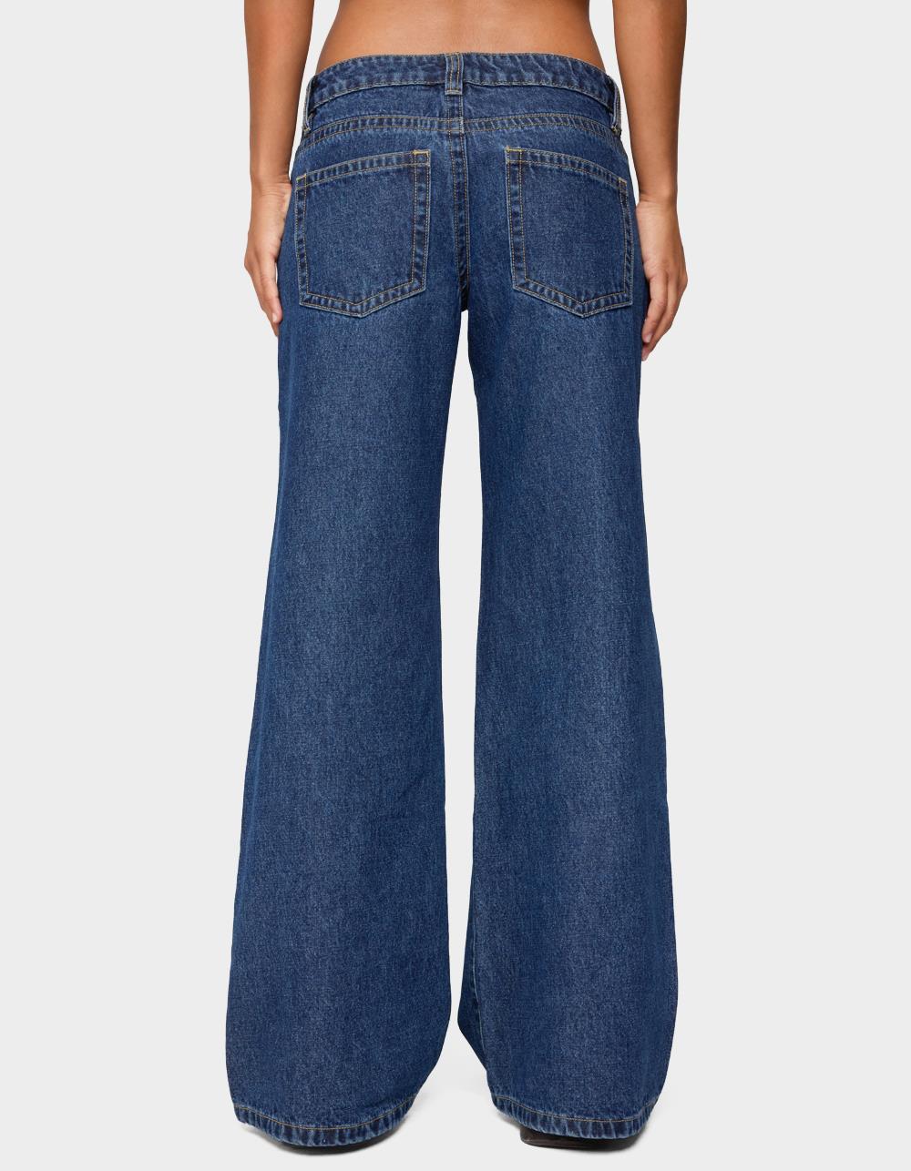 EDIKTED Raiyne Low Rise Wide Leg Jeans - DARK BLUE