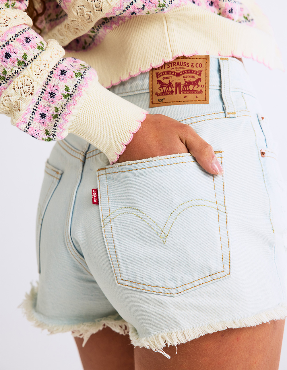 LEVI'S 501 Original Fit High Rise Womens Denim Shorts - Find Time LIGHT DESTRUCT
