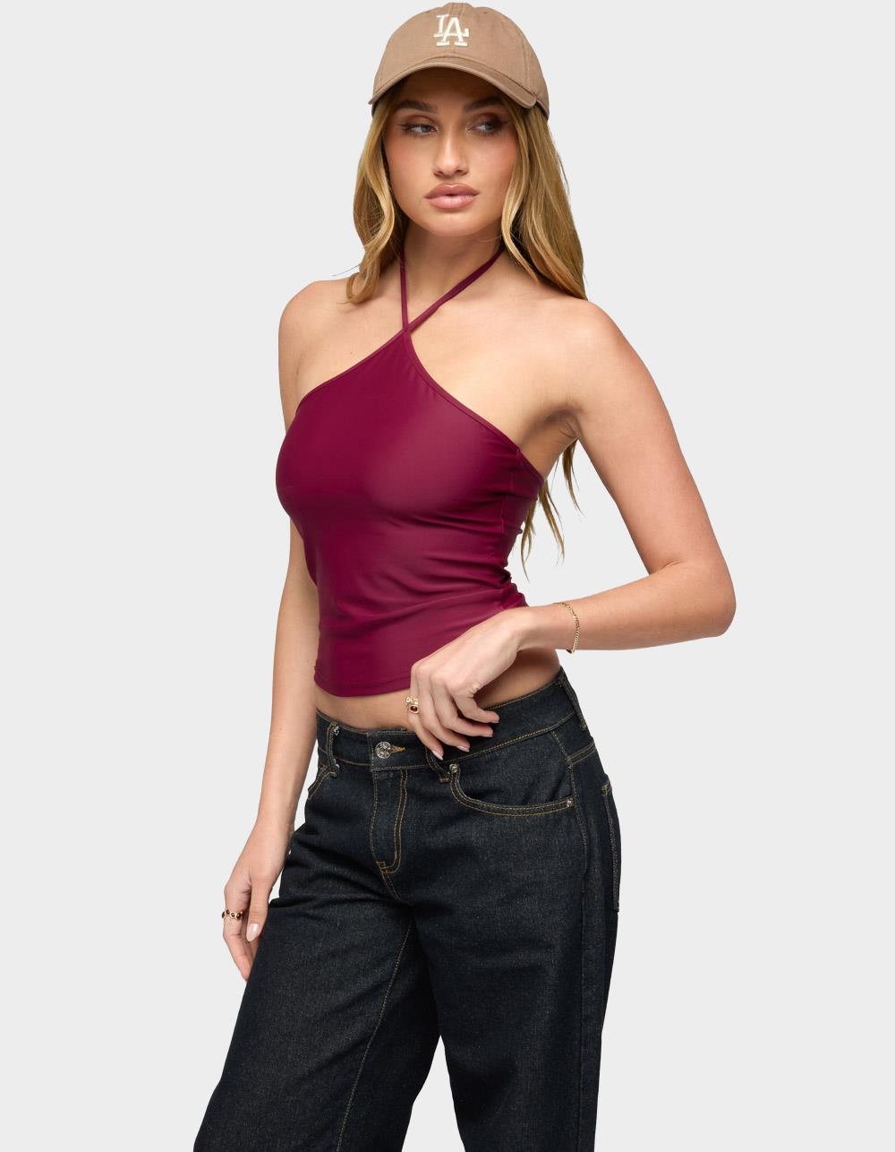 EDIKTED Alaynah Halter Top - DK RED
