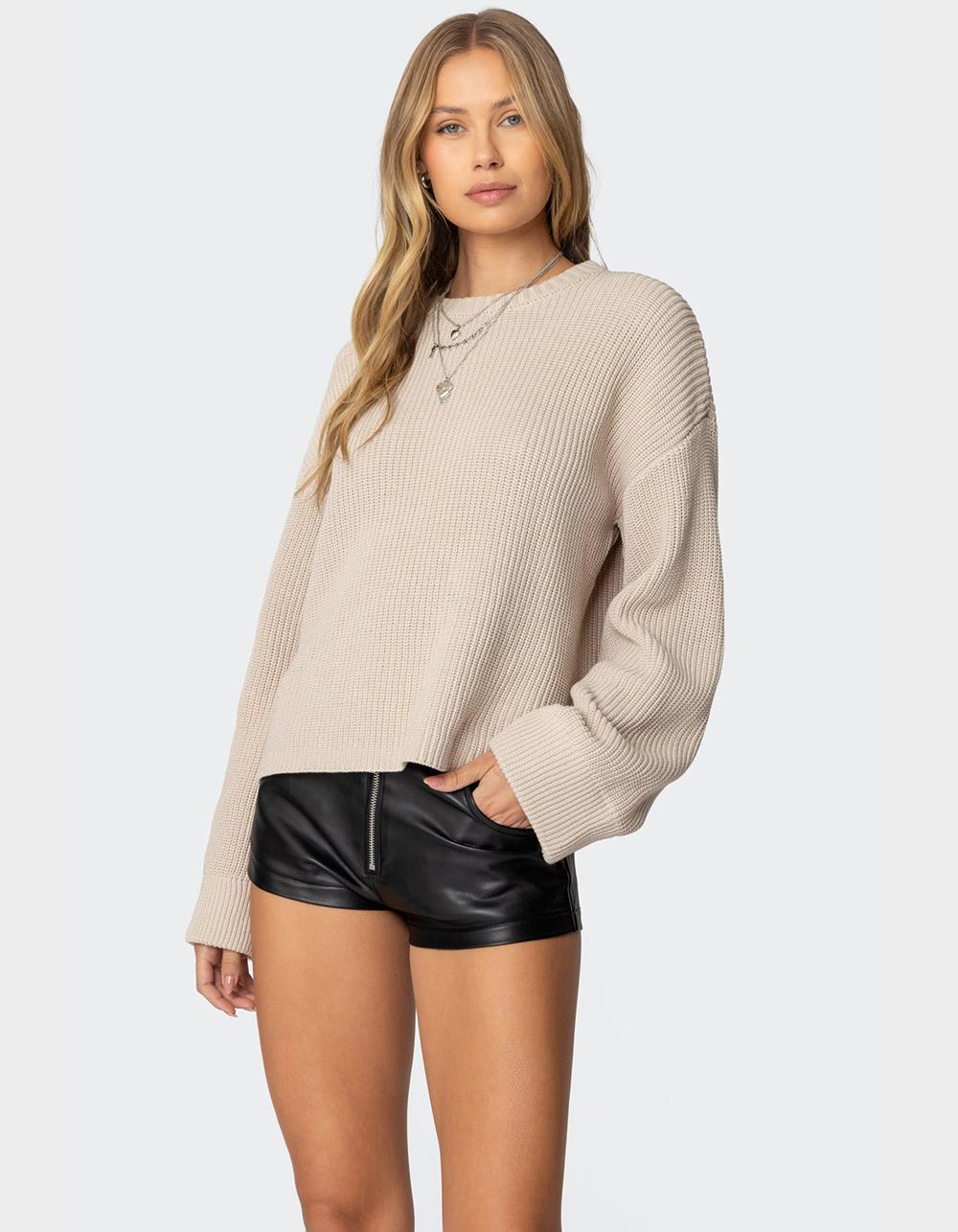 EDIKTED Marleen Oversized Knit Sweater - LIGHT BROWN