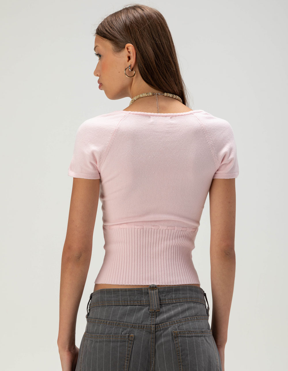 RSQ Womens Banded Bottom Sweater Top - PINK