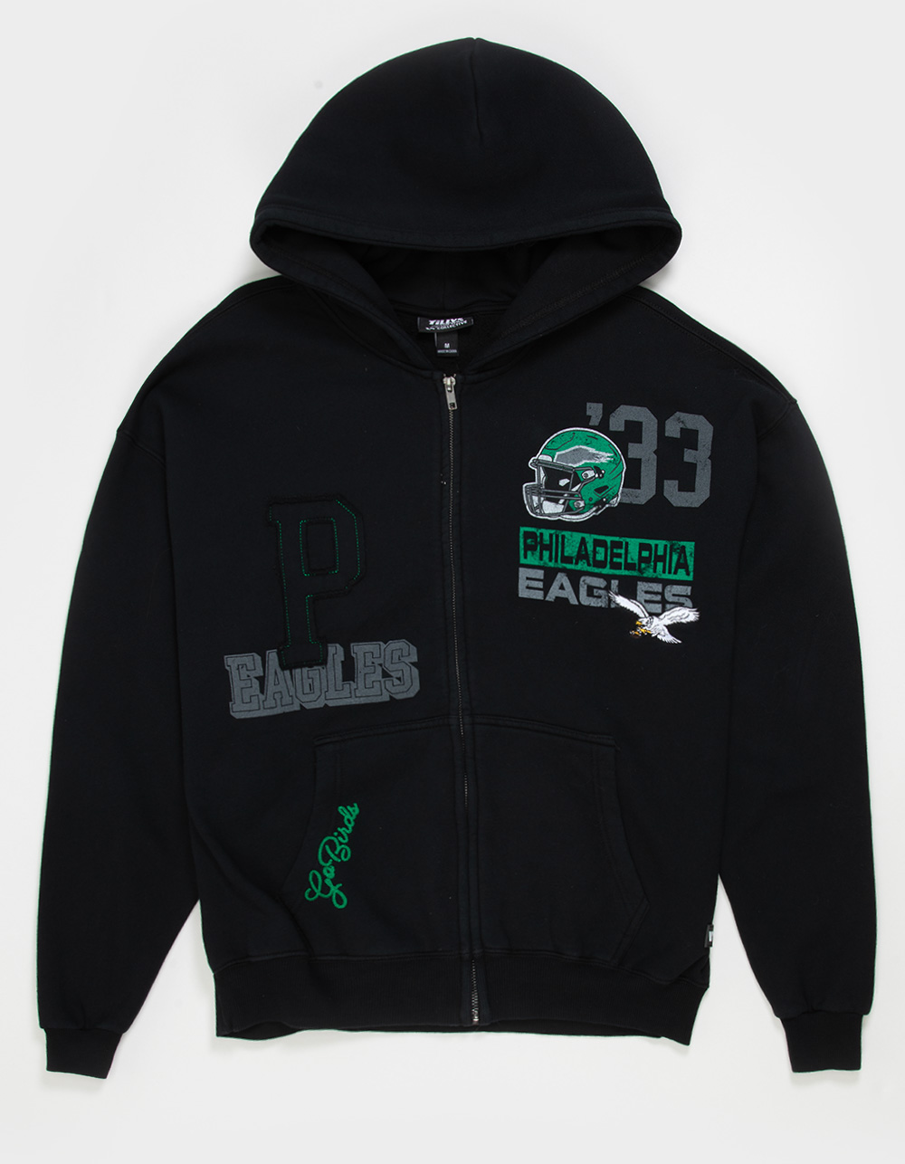 THE WILD COLLECTIVE Philadelphia Eagles Mens Zip-Up Hoodie - WASHED BLACK