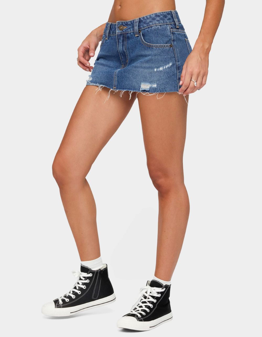 EDIKTED Nylah Distressed Denim Mini Skort - LIGHT BLUE