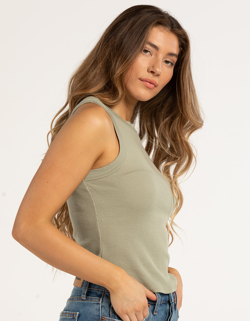 HEART & HIPS High Neck Womens Long Tank Top SAGE Tillys