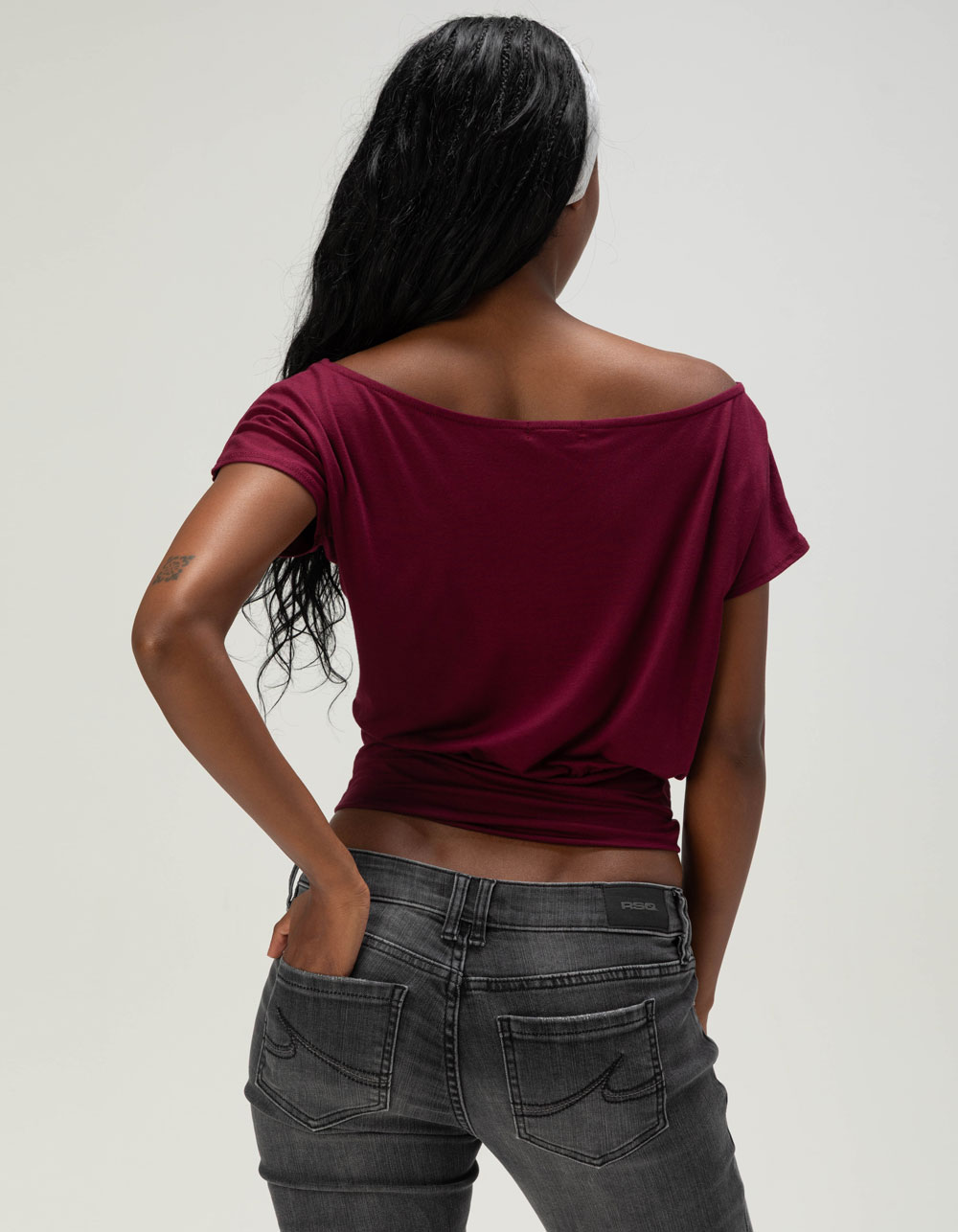 FULL TILT Womens Off The Shoulder Banded Bottom Top